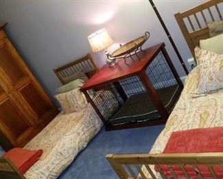 pair twin beds and dog  "crate"