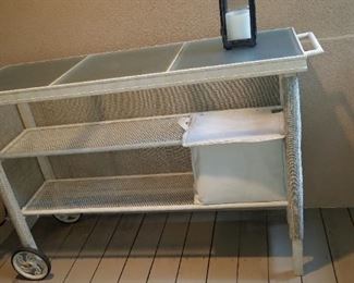 mesh fabric chairs and matching bar on wheels