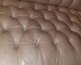 off-white, leather, tufted & studded Charleston sofa, 84"