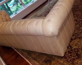 off-white, leather, tufted & studded Charleston sofa, 84"