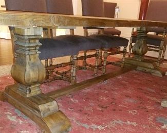 large dining table, with upholstered chairs and bench seating, Kensington Table by Arhaus Furniture