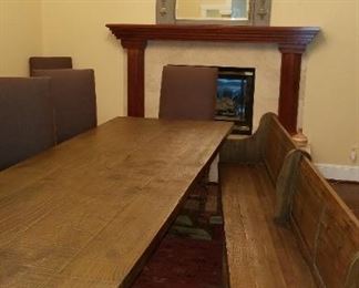 large dining table, with upholstered chairs and bench seating, Kensington Table by Arhaus Furniture