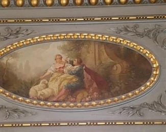 large, ornate mirror, pictured over mantle