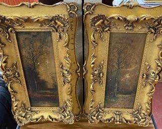 Small Pair of Oil on Board Tree in Nature Paintings (Unsigned)