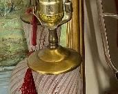 Pair of Cranberry Swirl Glass Lamps