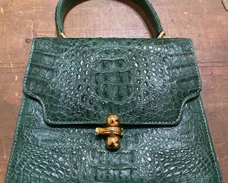 Vintage Eileen Kramer Green Crocodile Skin Small Crossover Bag (Strap Inside of Bag)