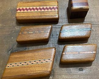 Small Inlaid Wooden Snuff? Boxes with Heart Signature