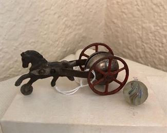 Antique cast iron horse pull toy