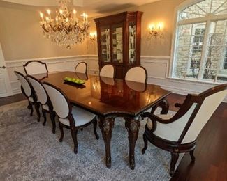 Formal dining table and chairs - newly upholstered $5775 with matching hutch