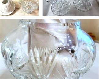 Crystal large bowl, vases, candle holders