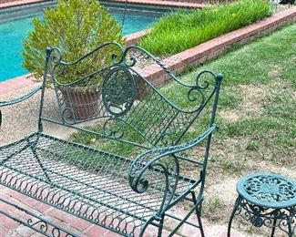 Set of two iron benches and tables