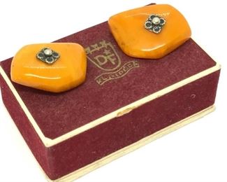 Old Vintage BALTIC AMBER Cufflinks Gift Egg Yolk Butterscotch Original Box 1940s. Estate of Peter Lawford