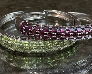 Large sterling kickstand cuffs in peridot and amethyst 
