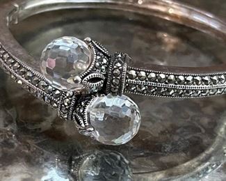 Very large sterling cuff with rock crystal bypass briolettes