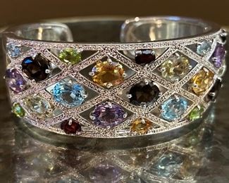 Massive sterling multi-gemstone cuff