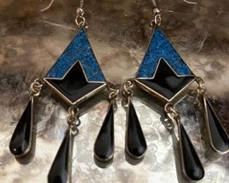 Mid-century onyx with crushed lapis earrings 