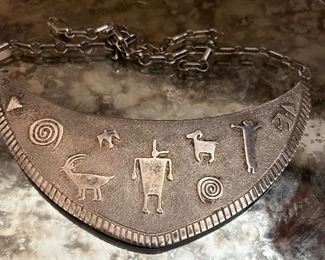 Large Zuni shield collar in sterling silver circa 1960s