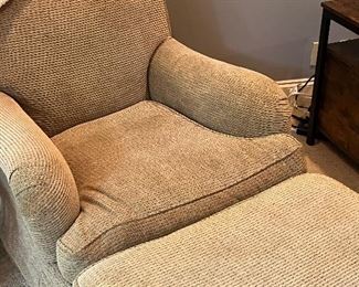 Pair of cut velvet Corzine club chairs with ottoman.  Retail was over $4500