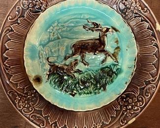 Very rare majolica deer plate…antique 