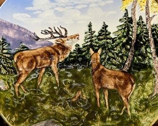 Very large rare majolica deer platter