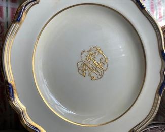 Beautiful COPELAND gold and blue dinner plates and soup plates…12 each