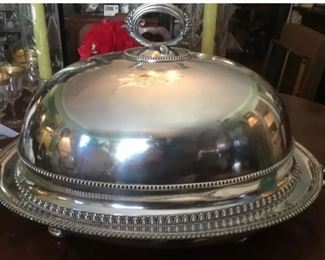 Massive silver plate meat dome with heated under tray and original liner circa 1880