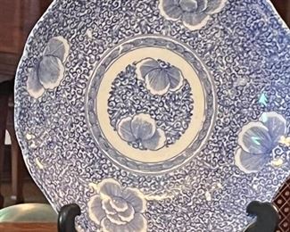 Antique Japanese Imari Edo Era Blue White Chintz Sometsuke Plate Oriental Blue and White Edo Period 