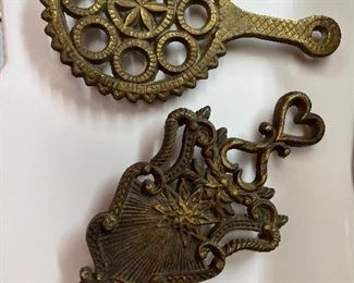 Very fine antique English cast brass trivets circa 1840!!