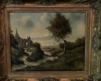 Very fine large antique English castle landscape circa 1780