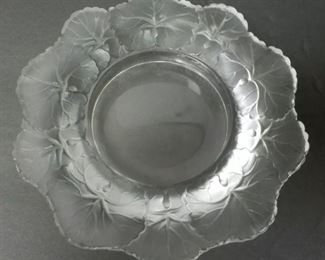 Pair of Lalique Crystal HONFLEURS Geranium Leaf Art Glass 5.75" Dish / Coaster…signed 