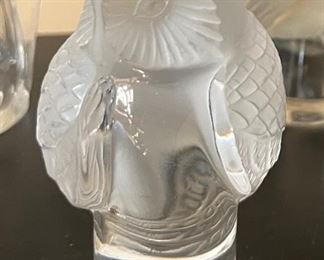 Beautiful Lalique owl on round base…signed