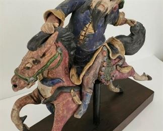 One of many large antique Polychrome Glazed Terracotta Figural Roof Tiles Warriors