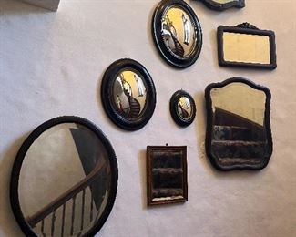 Stunning collection of 18th and 19th C mahogany and mercury glass mirrors.