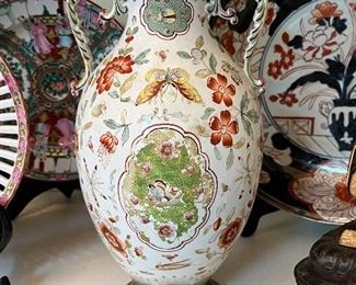 Japanese PORCELAIN VASE 19TH C enamels with blossoming chrysanthemum and butterflies and crabs.