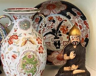 MEIJI STATUE & BOXWOOD JAPANESE CARVED OKIMONO SIGNED