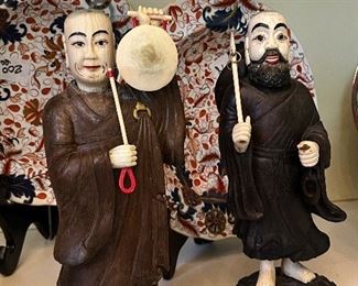 Pair of large MEIJI STATUE of BOXWOOD JAPANESE CARVED OKIMONO SIGNED