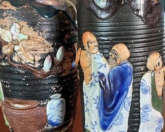 Pair of 19th C Sumida Gawa vases in a large presentation size in mint condition 