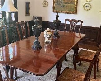 Splendid antique English gate leg 10ft table…circa 1880 and the finest authentic Chippendale dining chairs 