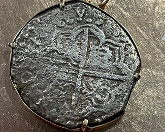Philip III antique coin.  1985 Atocha 
Set in 14KT gold