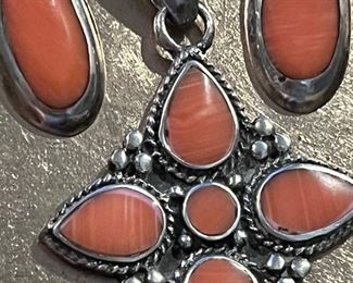 Natural shaved coral sterling set 