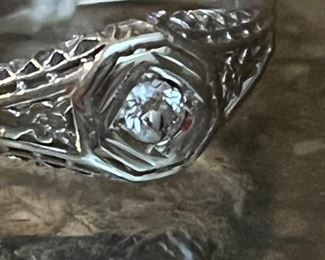 Late 1800s white gold and diamond engagement ring