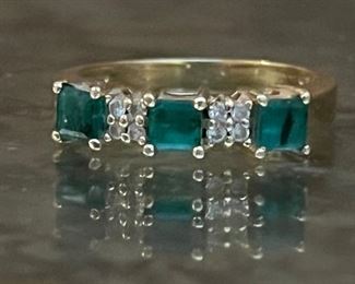 Natural untreated Columbian emerald and diamond band in 14KT gold