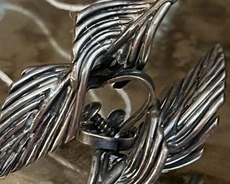 Large antique sterling Navajo leaves earrings