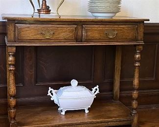 Stunning antique English server with peg construction in solid walnut.  Superior antique!