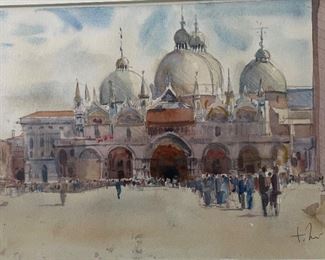 St Marks Basilica original watercolor circa 1970s