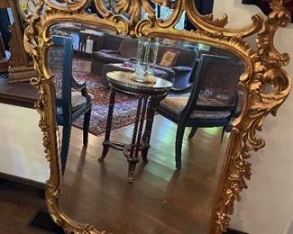 Large hand carved wood French gilt mirror 