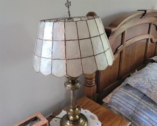 Brass lamp w/oyster shell lamp shade