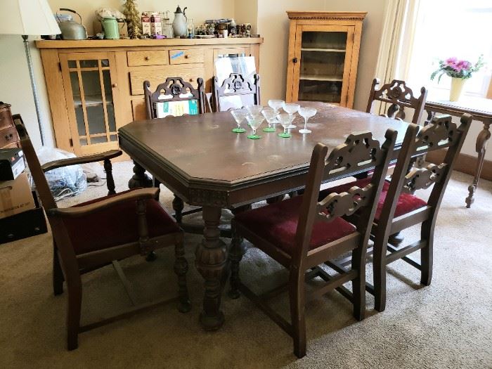 Jacobean dining table and 6 chairs