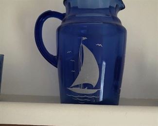 Vintage Hazel Atlas Sailboat pitcher and glasses