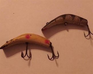 Vintage Kautzky Lazy Ike 3 Wood Fishing Lures (one missing a hook)